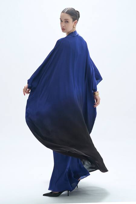 Shop_Aroka_Blue Modal Satin Plain Open Front Ombre Kimono Style Overlay _at_Aza_Fashions