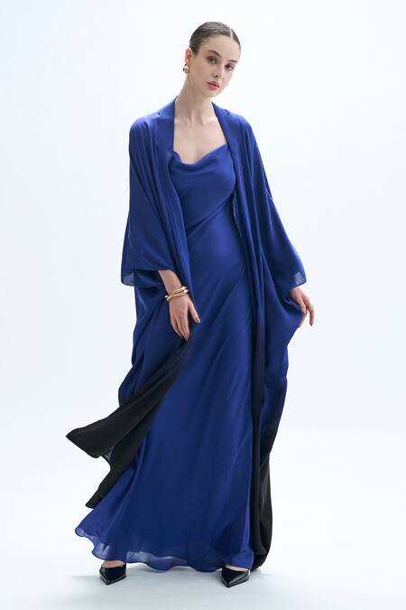 Buy_Aroka_Blue Modal Satin Plain Open Front Ombre Kimono Style Overlay _Online_at_Aza_Fashions