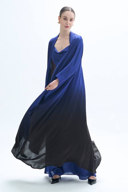 Shop_Aroka_Blue Modal Satin Plain Open Front Ombre Kimono Style Overlay _Online_at_Aza_Fashions