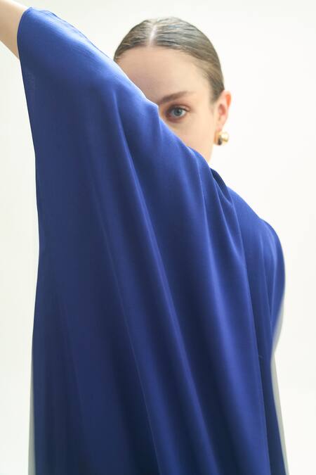 Buy_Aroka_Blue Modal Satin Plain Open Front Ombre Kimono Style Overlay 