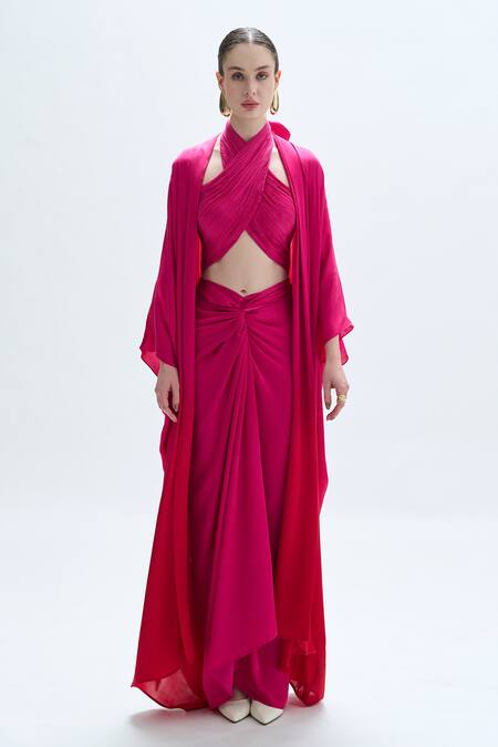 Aroka Pink Modal, Satin Open Neck Ombre Luna Kimono Overlay Online at Aza Fashions Aroka_Pink Modal, Satin Open Neck Ombre Luna Kimono Overlay_Online_at_Aza_Fashions