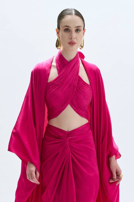 Buy Aroka Pink Modal, Satin Open Neck Ombre Luna Kimono Overlay Online at Aza Fashions Buy_Aroka_Pink Modal, Satin Open Neck Ombre Luna Kimono Overlay_Online_at_Aza_Fashions