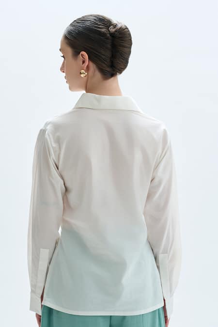 Shop_Aroka_White Modal Satin Plain Collar Twist Shirt _at_Aza_Fashions