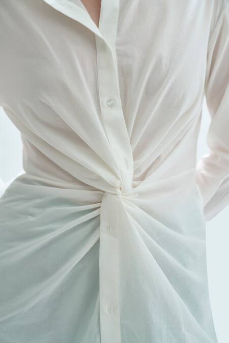 Shop_Aroka_White Modal Satin Plain Collar Twist Shirt _Online_at_Aza_Fashions