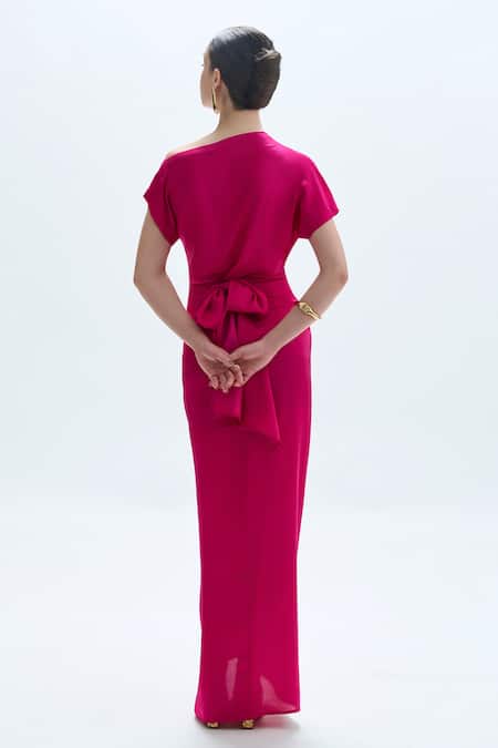 Shop_Aroka_Pink Modal, Satin Draped Multiway Skirt _at_Aza_Fashions