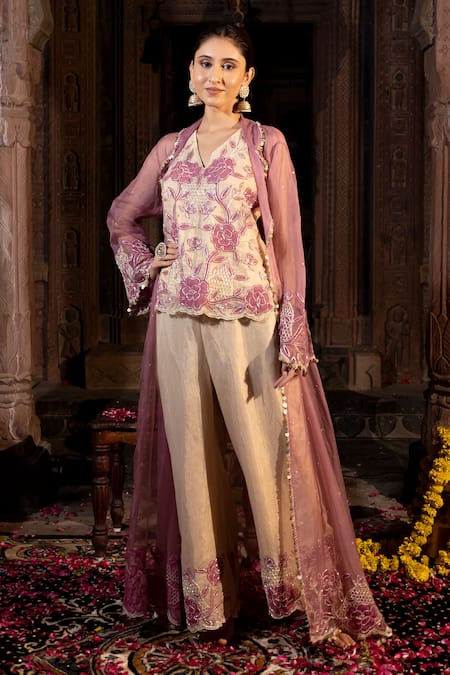 Farha Syed Floral Hand Embroidered Anarkali Palazzo Set 