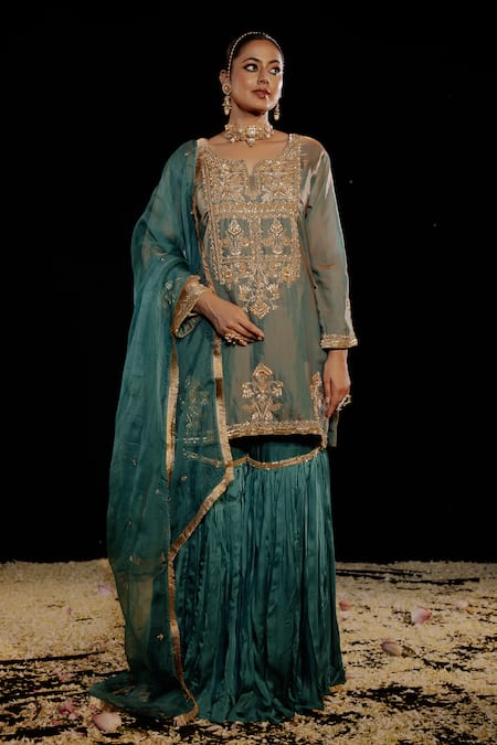 Gul By Aishwarya Damask Embroidered Kurta Gharara Set 