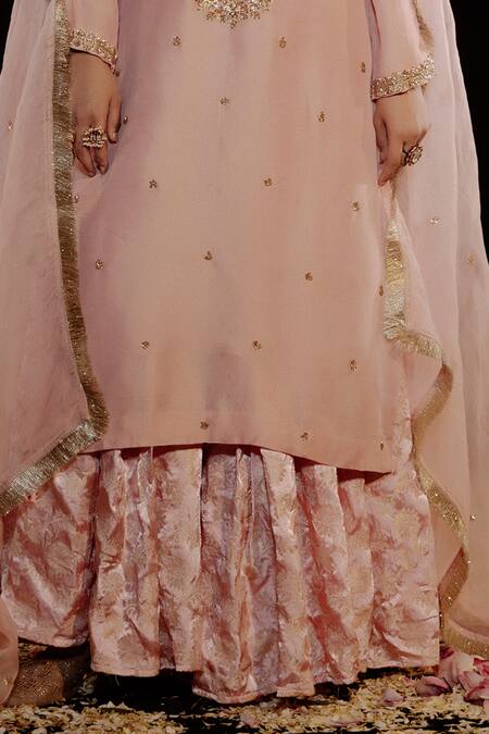 Gul By Aishwarya_Pink Tissue, Brocade, Silk Organza Sequins, Bloom Crest Kurta Gharara Set _at_Aza_Fashions