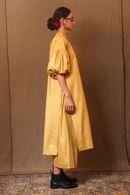 Mati_Yellow Cotton Sequins Round Neck Club Embroidered Kurta And Pant Set _Online_at_Aza_Fashions