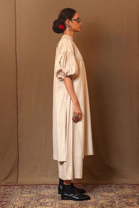 Buy_MATI_1_Off White Cotton Sequins Round Neck Club Placement Embroidered Kurta And Pant Set _Online_at_Aza_Fashions
