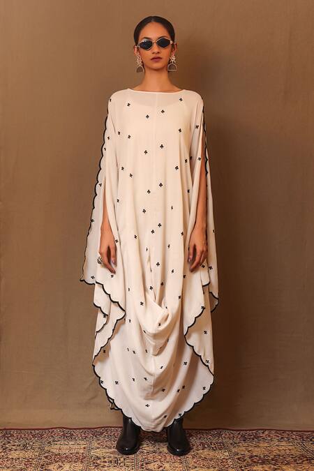 MATI_1_Off White Cotton Embroidery Boat Neck Club Dress _Online_at_Aza_Fashions
