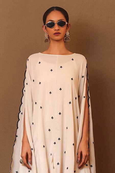 Buy_MATI_1_Off White Cotton Embroidery Boat Neck Club Dress _Online_at_Aza_Fashions
