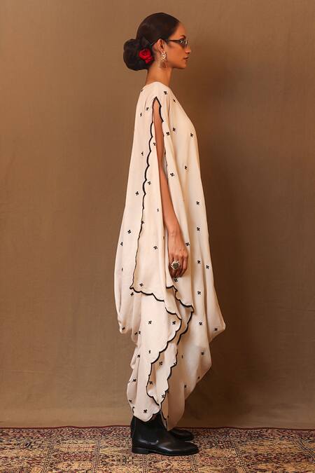 Shop_MATI_1_Off White Cotton Embroidery Boat Neck Club Dress _Online_at_Aza_Fashions
