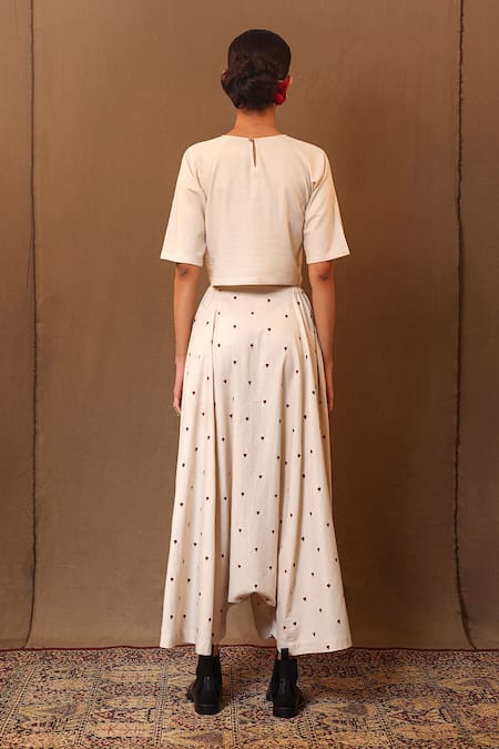 Shop_Mati_Off White Cotton Embroidery Heart Harem Pant _at_Aza_Fashions