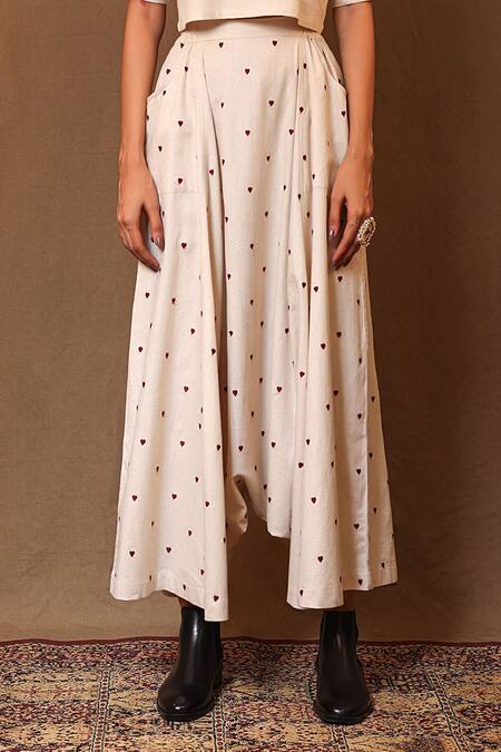 Mati_Off White Cotton Embroidery Heart Harem Pant _Online_at_Aza_Fashions