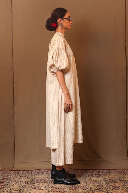 MATI_1 Off White Cotton Metallic Stripe Print Straight Pant Online at Aza Fashions MATI_1_Off White Cotton Metallic Stripe Print Straight Pant _Online_at_Aza_Fashions