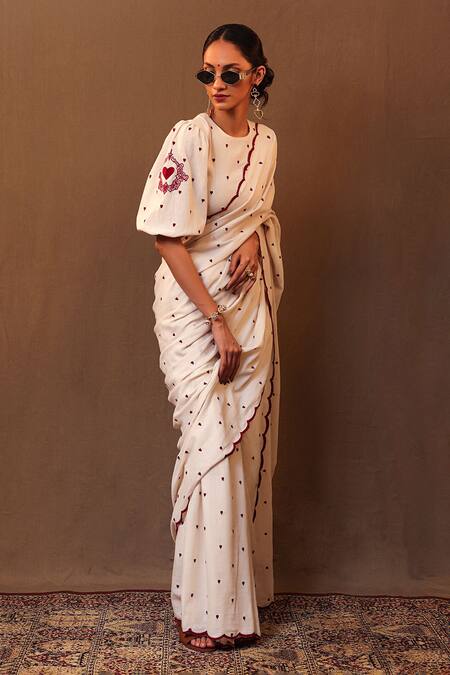 Shop_Mati_Off White Cotton Zari Heart Embroidered Saree _Online_at_Aza_Fashions