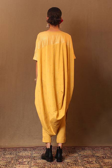 Shop_Mati_Yellow Cotton Embroidery Club Straight Pant _at_Aza_Fashions