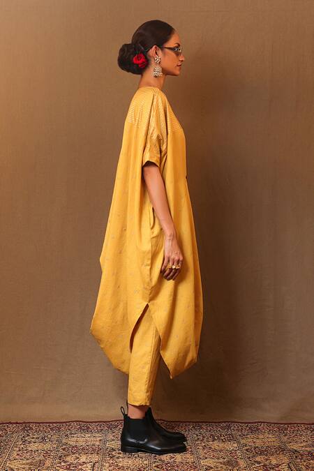 Buy_Mati_Yellow Cotton Embroidery Club Straight Pant _Online_at_Aza_Fashions