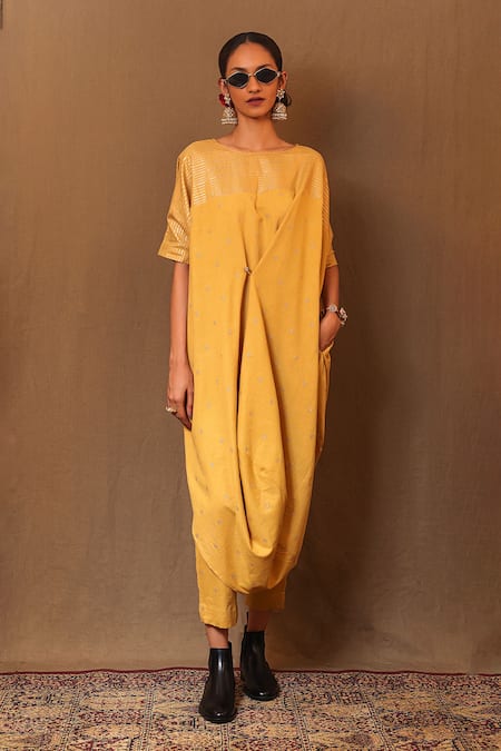 Shop_Mati_Yellow Cotton Embroidery Club Straight Pant _Online_at_Aza_Fashions