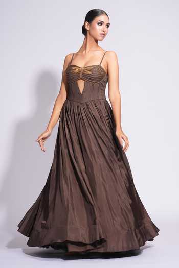 Shruti S Cutdana Embroidered Yoke Gown 