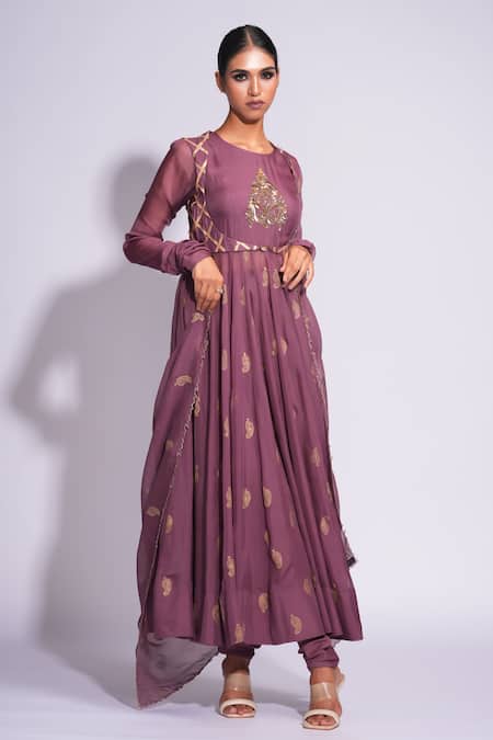 Shruti S Wine Organza, Cotton Pearls, Sequins, Gota Patti, And Embroidered Anarkali Set Online at Aza Fashions Shruti S_Wine Organza, Cotton Pearls, Sequins, Gota Patti, And Embroidered Anarkali Set _Online_at_Aza_Fashions