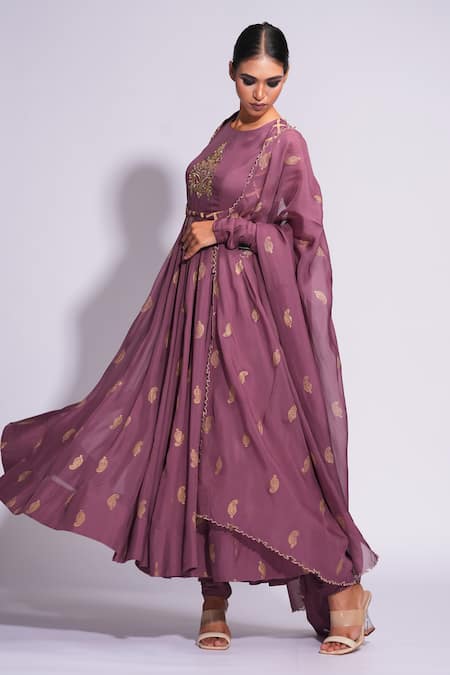 Buy Shruti S Wine Organza, Cotton Pearls, Sequins, Gota Patti, And Embroidered Anarkali Set Online at Aza Fashions Buy_Shruti S_Wine Organza, Cotton Pearls, Sequins, Gota Patti, And Embroidered Anarkali Set _Online_at_Aza_Fashions