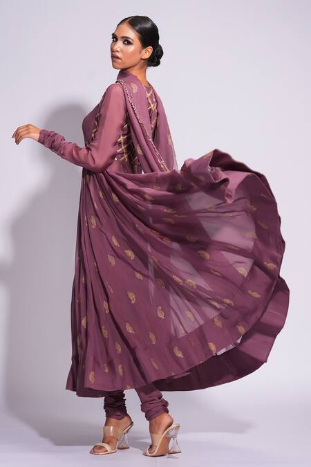 Shop Shruti S Wine Organza, Cotton Pearls, Sequins, Gota Patti, And Embroidered Anarkali Set Online at Aza Fashions Shop_Shruti S_Wine Organza, Cotton Pearls, Sequins, Gota Patti, And Embroidered Anarkali Set _Online_at_Aza_Fashions