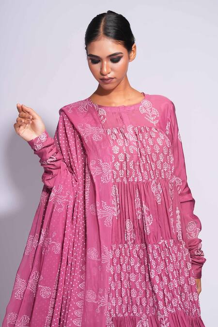 Shop Shruti S Purple Muslin, Taffeta, Georgette Embroidery Hand Block Printed Anarkali Set Online at Aza Fashions Shop_Shruti S_Purple Muslin, Taffeta, Georgette Embroidery Hand Block Printed Anarkali Set_Online_at_Aza_Fashions