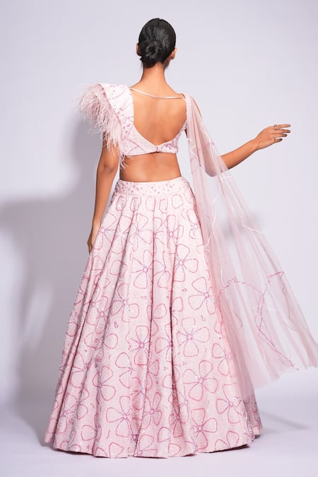 Shop Shruti S Pink Silk, Net Sequins, Embroidery Round Neck On Lehenga Set at Aza Fashions Shop_Shruti S_Pink Silk, Net Sequins, Embroidery Round Neck On Lehenga Set _at_Aza_Fashions