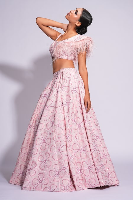 Shruti S Pink Silk, Net Sequins, Embroidery Round Neck On Lehenga Set Online at Aza Fashions Shruti S_Pink Silk, Net Sequins, Embroidery Round Neck On Lehenga Set _Online_at_Aza_Fashions