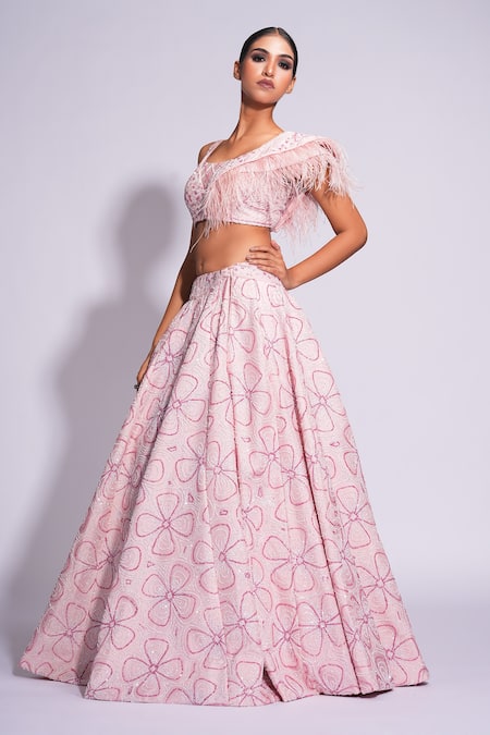 Buy Shruti S Pink Silk, Net Sequins, Embroidery Round Neck On Lehenga Set Online at Aza Fashions Buy_Shruti S_Pink Silk, Net Sequins, Embroidery Round Neck On Lehenga Set _Online_at_Aza_Fashions
