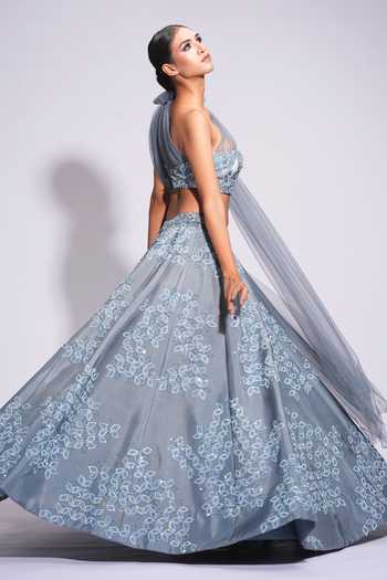 Shop_Shruti S_Grey Silk Sequins One Shoulder Upcycled Embroidered Lehenga Set _Online_at_Aza_Fashions