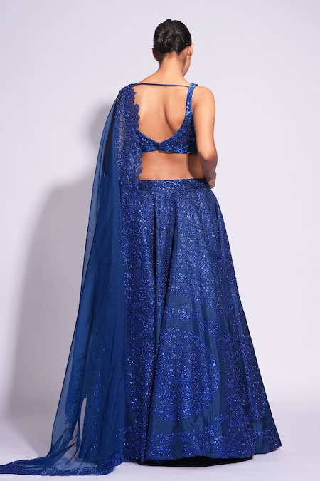 Shop Shruti S Blue Silk, Organza Sequins, Cut Work Square Upcycled Embroidered Lehenga Set at Aza Fashions Shop_Shruti S_Blue Silk, Organza Sequins, Cut Work Square Upcycled Embroidered Lehenga Set _at_Aza_Fashions