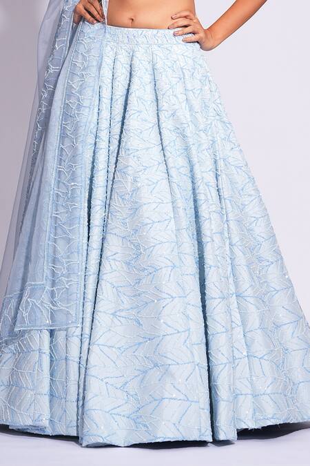 Shop_Shruti S_Blue Silk, Organza Sequins Square Neck On Embroidered Lehenga Set _Online_at_Aza_Fashions