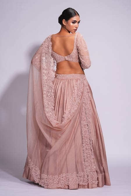 Shop Shruti S Pink Silk Sequins, Embroidery Square Neck Lehenga Set at Aza Fashions Shop_Shruti S_Pink Silk Sequins, Embroidery Square Neck Lehenga Set _at_Aza_Fashions