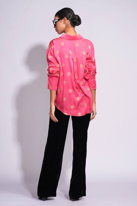 Shruti S Metallic Hand Block Print Shirt 