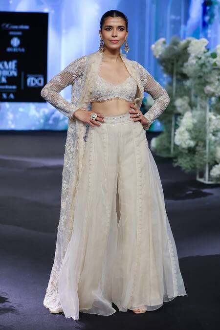 Shop_Awigna_Ivory Organza, Net Sequins, Lace Italy Fleur Embroidered Jacket And Sharara Set _Online_at_Aza_Fashions