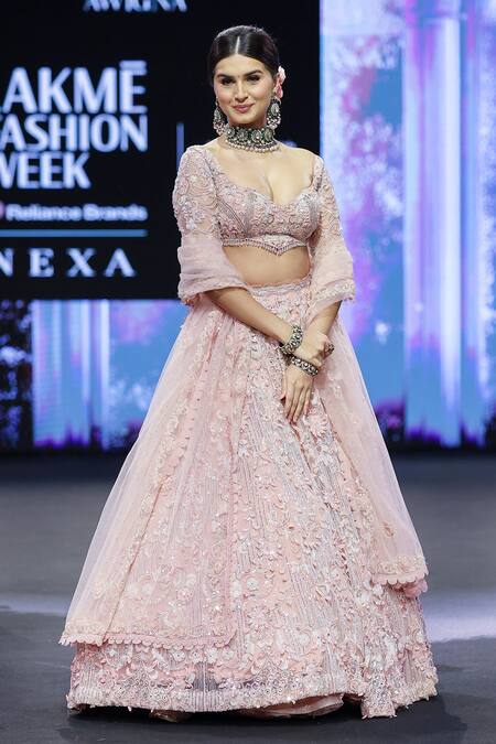 Buy_Awigna_Pink Net, Silk, Satin Beads, Sequins, Slovenia Ambrosia Embroidered Lehenga Set _Online_at_Aza_Fashions