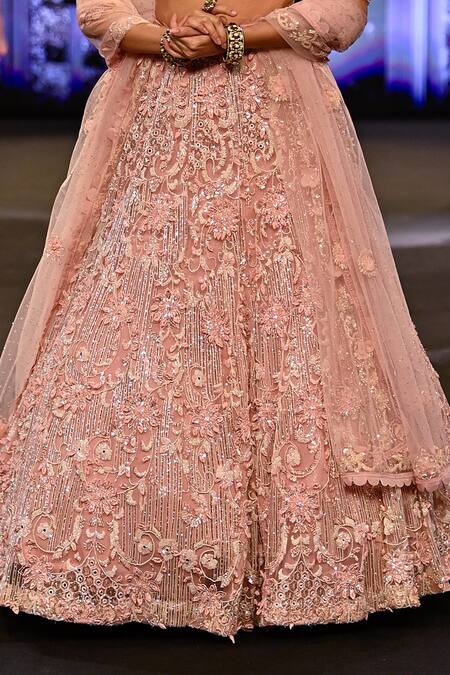 Buy_Awigna_Pink Net, Silk, Satin Beads, Sequins, Slovenia Ambrosia Embroidered Lehenga Set 