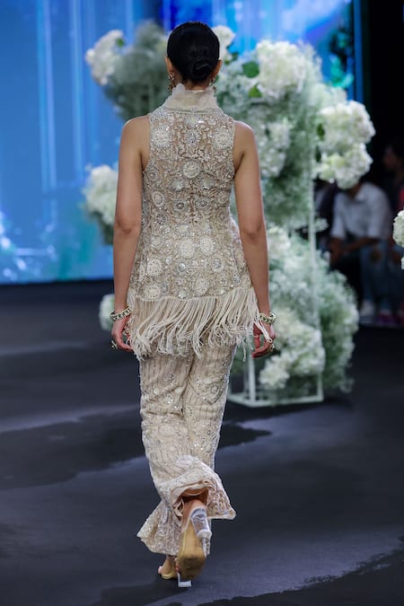 Awigna Ukraine Fiore Embroidered Peplum Jacket With Pant 