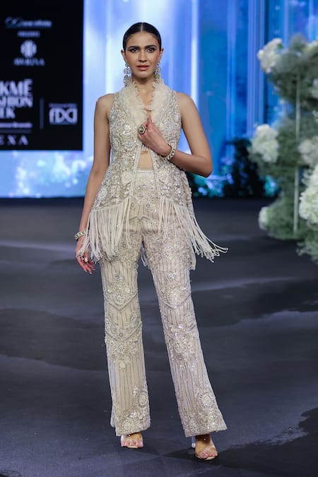 Buy_Awigna_Ivory Net, Polyester Crystals, Ukraine Fiore Embroidered Peplum Jacket With Pant _Online_at_Aza_Fashions