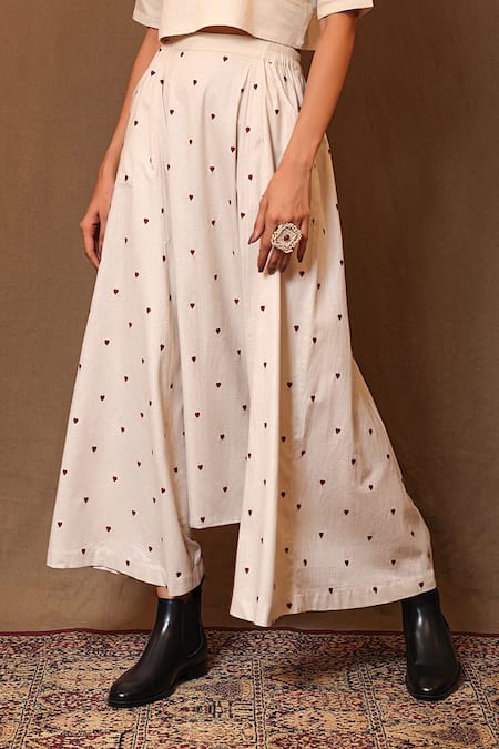 Shop MATI_1 Off White Cotton Embroidery Round Neck Heart Crop Top With Harem Pant Online at Aza Fashions Shop_MATI_1_Off White Cotton Embroidery Round Neck Heart Crop Top With Harem Pant _Online_at_Aza_Fashions