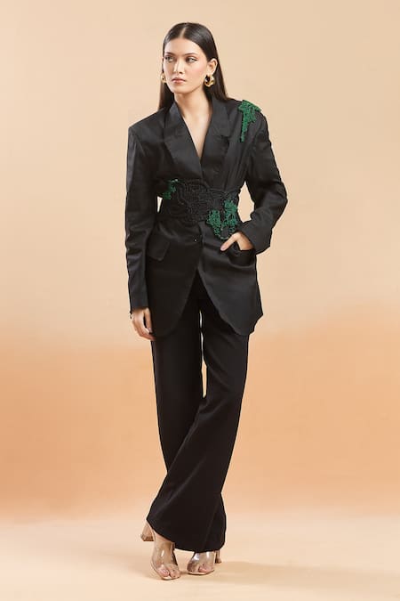 AK-OK Placed Embellished Blazer With Belt 