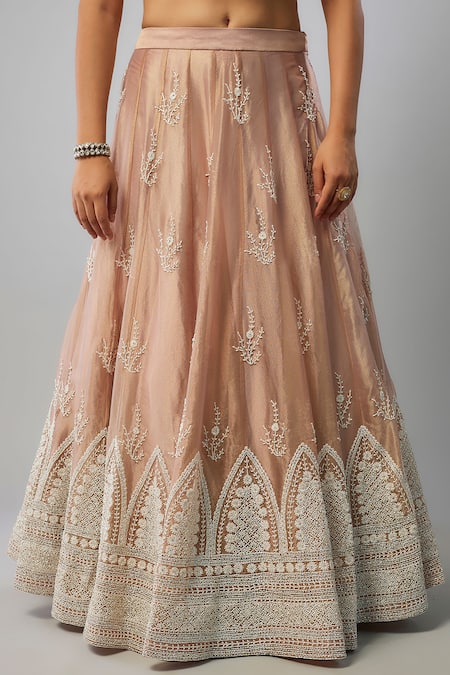 Shop_FATIZ_Pink Tissue, Organza, Tulle Sequins, Beads Round Floral Embroidered Lehenga Set _Online_at_Aza_Fashions