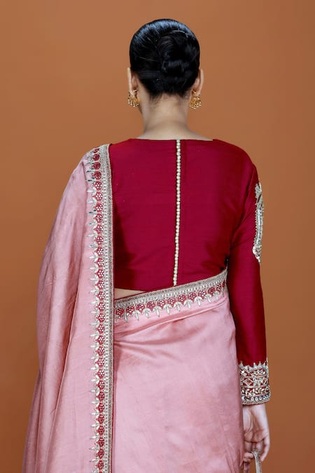 Neeta Lulla Pink Silk Embroidery Mirror V Neck Aanya Gota Patti Border Saree With Blouse  2