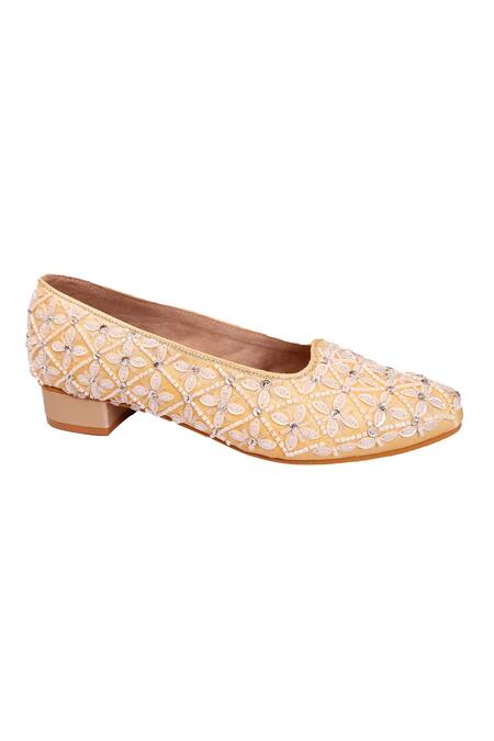Buy_Colaba Causeway_Yellow Sequins, Cut Work, Stones Applique Embroidered Mules_Online_at_Aza_Fashions