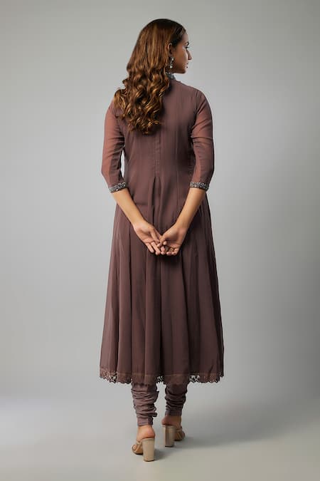 Shop_FATIZ_Purple Georgette, Lycra Sequins, Beads Glass Embroidered Anarkali Churidar Set _at_Aza_Fashions