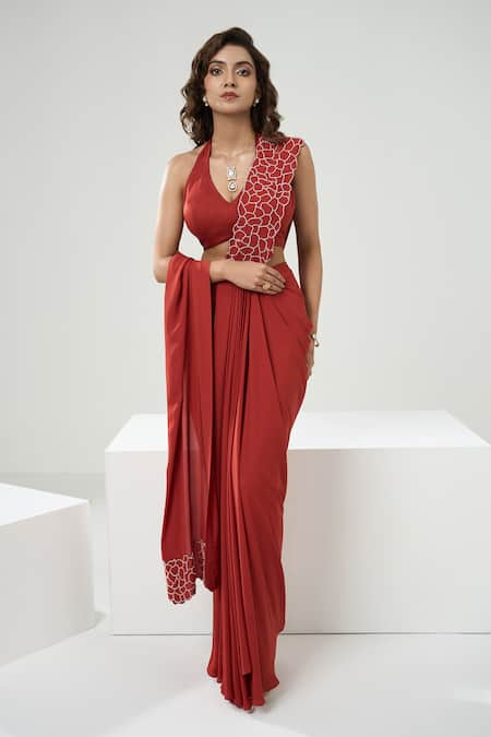 One Knot One Abstract Embroidered Pre-Draped Saree With Blouse 