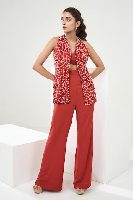 One Knot One Bead Embroidered Blazer Pant Set 